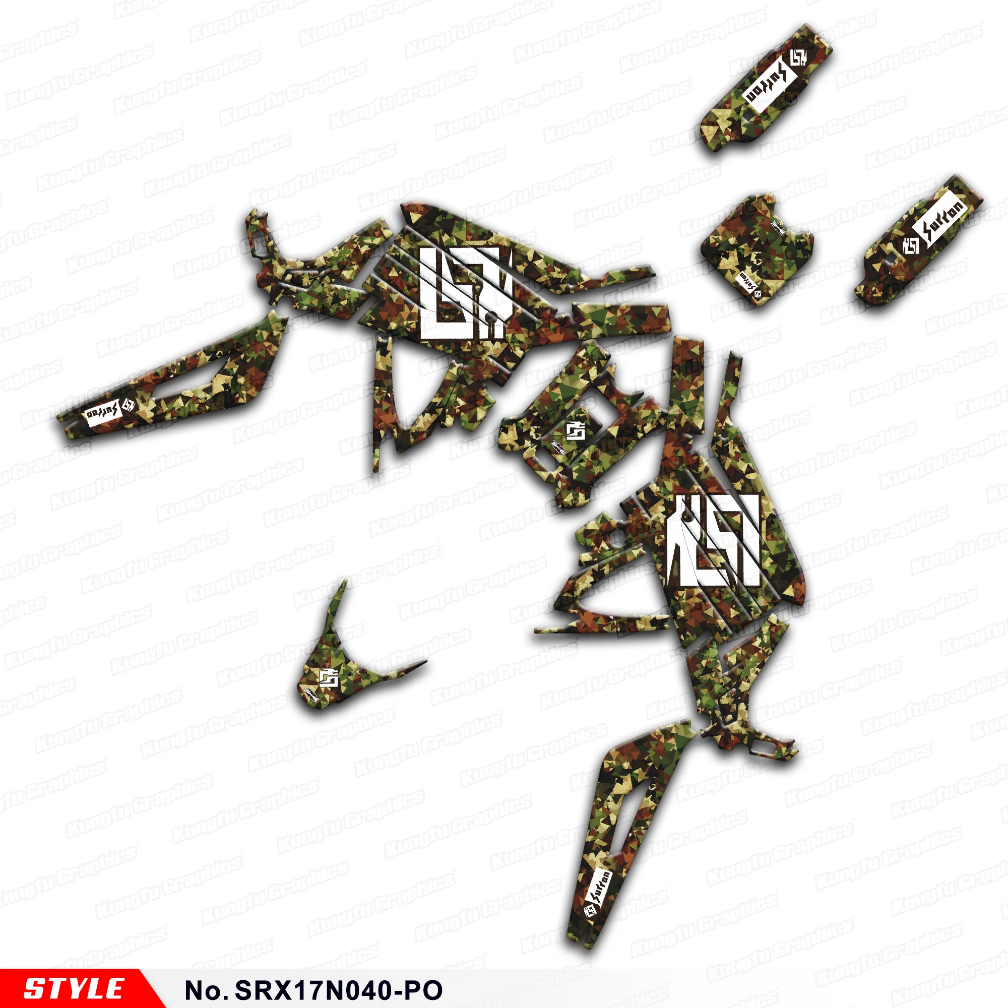 Aftermarket Team Stickers Motorcycle Graphics for Sur-Ron Light Bee X S Electric Bike Style No. SRX17N040-PO, Camouflage