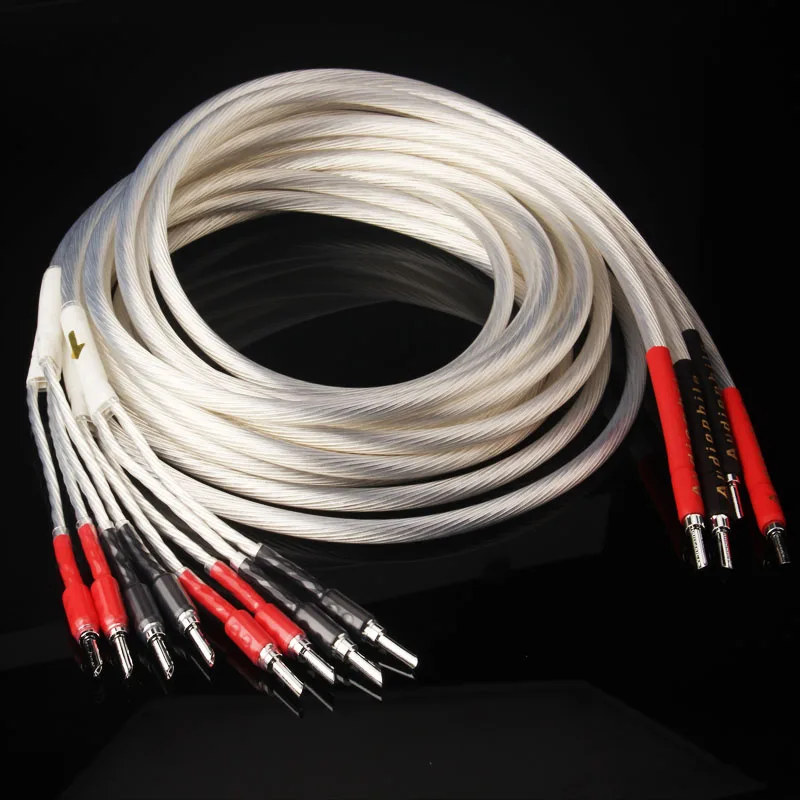 Hi-End 5NOCC Silver Plated HIFI SPeaker cable banana to banana plug Speaker Wire for Audiophiles and HiFi Systems