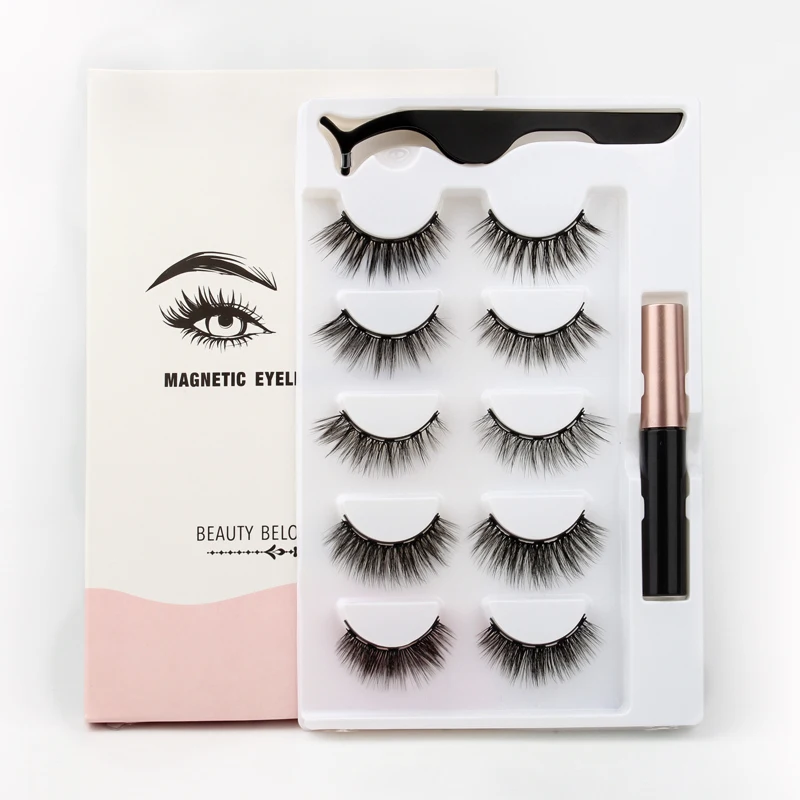 Magnetic Mink Eyelashes 2/3/5/10 Pairs Soft False Eyelashes Natural Magnetic Mink Lashes Liquid Eyeliner Tweezer Sets Makeup Hot