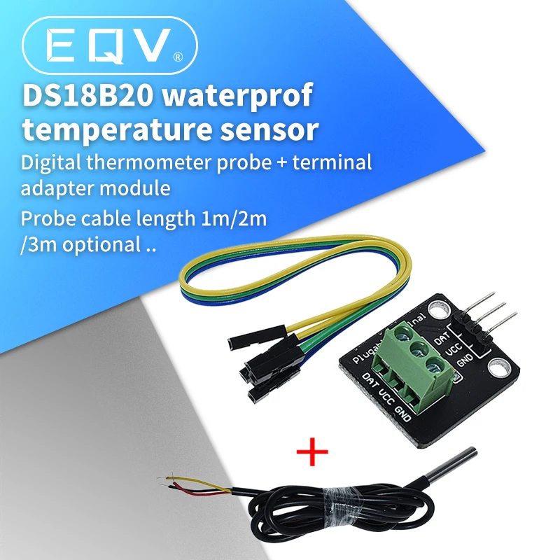 DS18B20 Temperature Sensor Module Kit Waterproof 100CM Digital Sensor Cable Stainless Steel Probe Terminal Adapter For Arduino