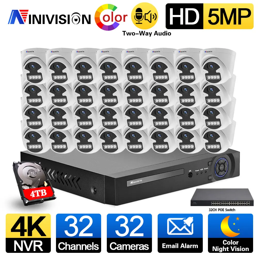 

32CH 4K 8MP NVR Video Surveillance System 48V 5MP Two Way Audio Indoor Outdoor Camera AI Human Face Detection POE IP Camera Kit