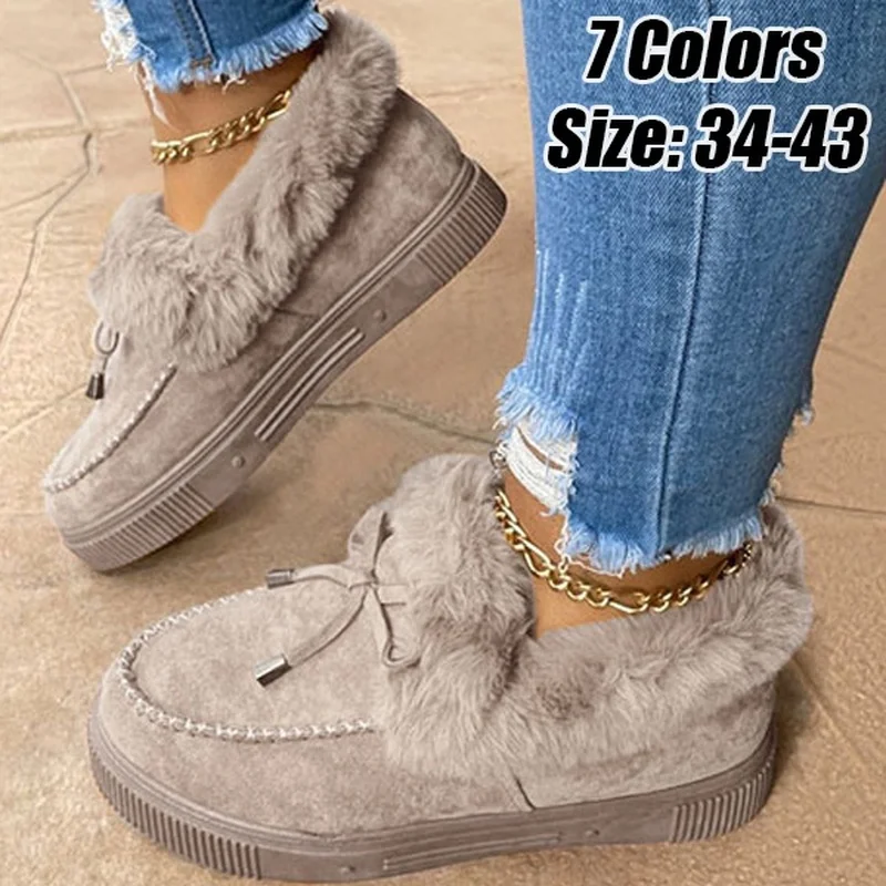 New Women Winter Ankle Boots Suede Leather Snow Boots Plush Natural Fur Warm Slip-on Ladies Shoes Flats Plus Size 36-43