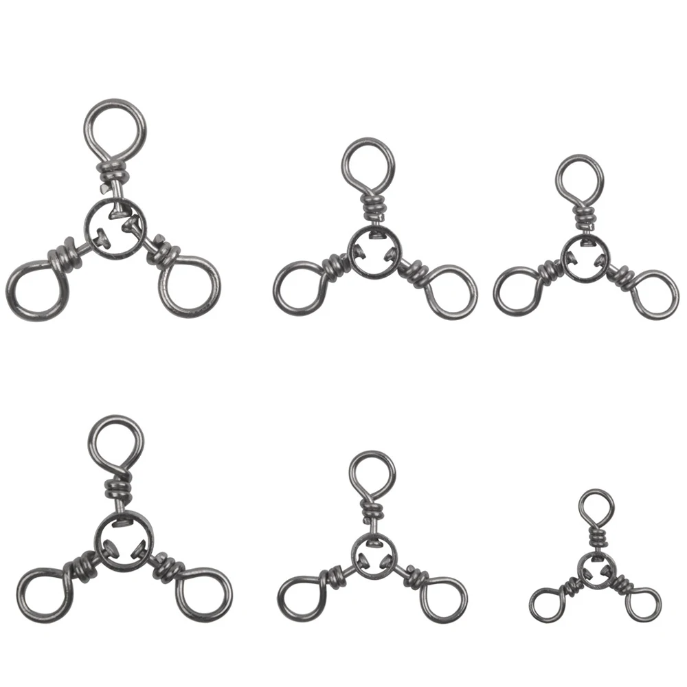 100Pcs 3 Way swivel Fishing connector Trigeminal Solid ring Cross Branch Jigging rigs Fishing swivels for Carp Fishing tackle