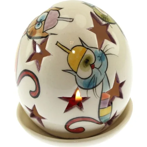 Authentic Tile Rainbow Cats Egg Candle Holder