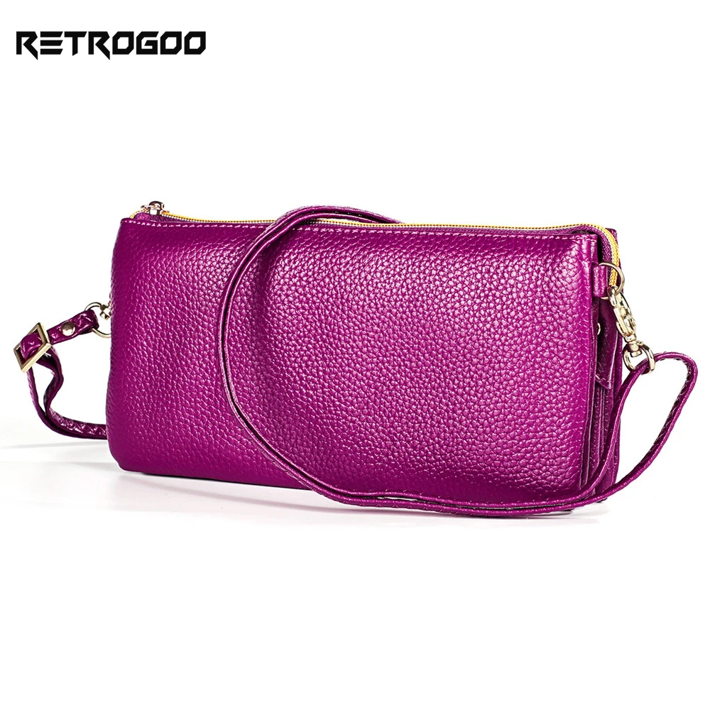 

RETROGOO Genuine Leather Casual Women Handbag Mini Crossbody Bag Female Messenger Shoulder Bag Long Wallet For Ladies Phone Bag