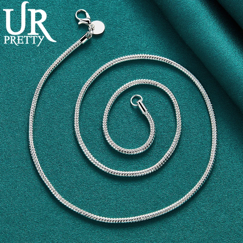 URPRETTY 925 Sterling Silver 3mm Snake Necklace 16/18/20/22/24/26/28/30 Inch Chain For Woman Man Wedding Engagement  Jewelry