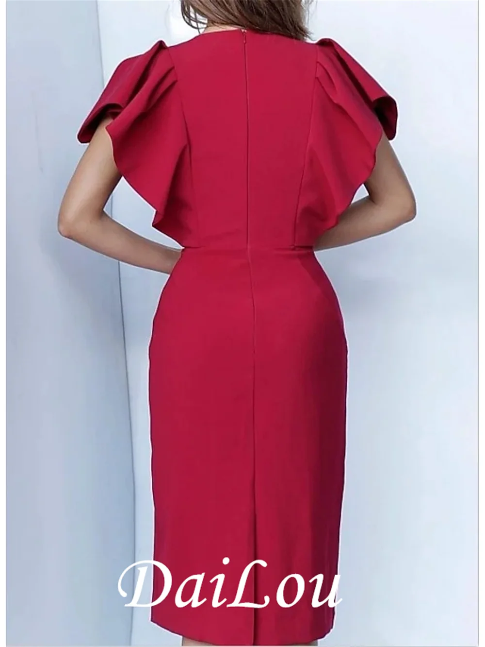 Robe de soirée élégante pour invités de mariage, tenue formelle pour la saint-valentin, col en V, manches courtes, longueur aux genoux, Jersey, 2022