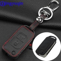 jingyuqin Remote 2 Buttons Car key Leather Styling Case Fob Cover For Mercedes Benz A C E S SLK E113 W Folding Flid Key