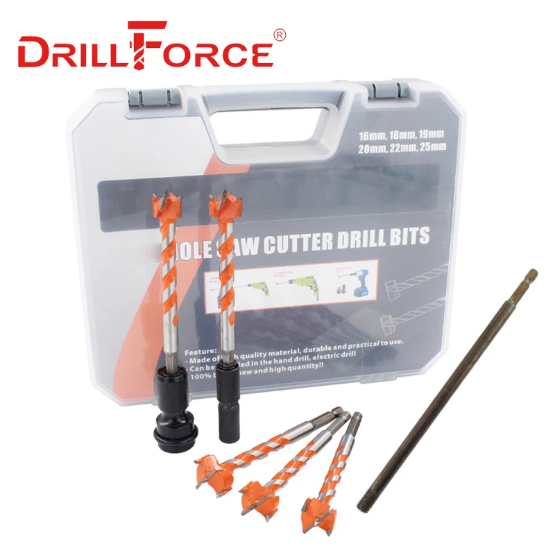 Drillforce-Juego de brocas para carpintería, herramienta de corte de punta de carburo Forstner, abridor de agujeros, 16mm/18mm/19mm/20mm/22mm/25mm, 9 piezas, 16-25mm