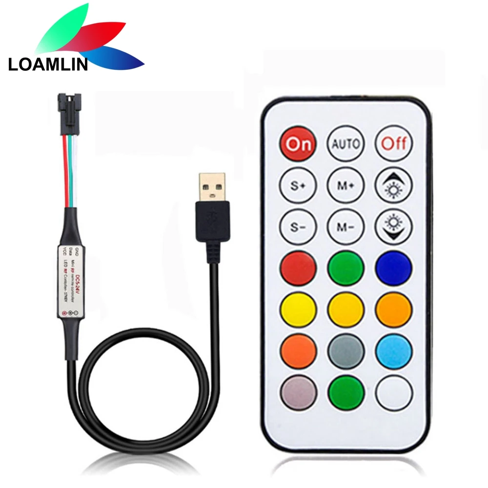 USB 21Keys RF Pixels Remote Led Controller Pixel dimmerWith 366Modes Change For WS2811 WS2812B SK6812 Strip Light Module DC5-24V