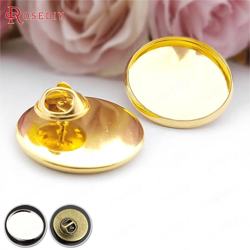 (F496)10 pieces + Back inside 20mm,25mm High Quality Gold Color Plated Brass Round Brooch Base Settings Diy Jewelry Findings