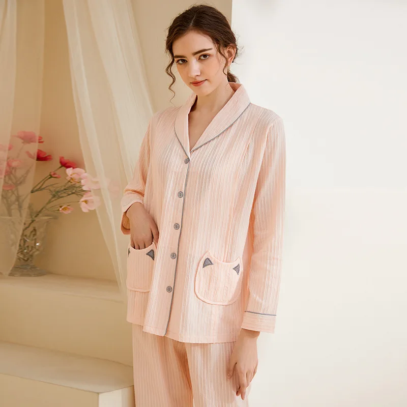 Long sleeve Maternity Nursing Sleepwear Breast Feeding Nightwear Cotton Thin Summer Tops Pregnancy Nightwear