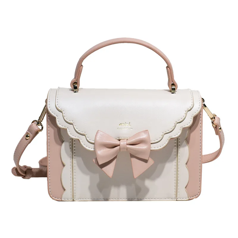 Bow lace  small square bag lolita one shoulder slung female soft girl  student lolita handbag JK uniform cosplay anime cute bag