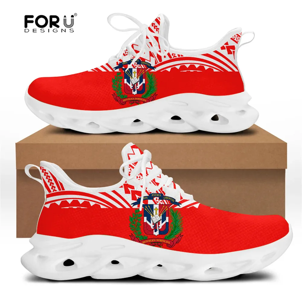 FORUDESIGNS Polynesian Tribe with Dominican Republic Flag Red Summer Men Shoes Flats Casual Sneakers Lace-up Breathable Zapatos