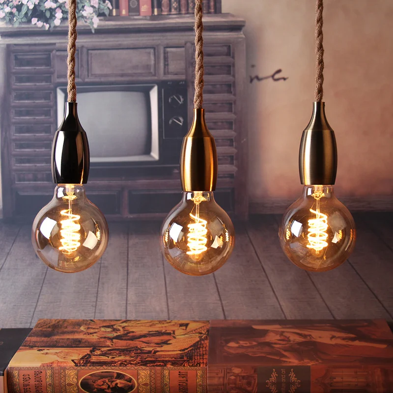 

Retro Hemp Rope Pendant Lamp Light Fixtures Creative Aisle Household Lamp Holder Home Decor Suspension Type Kitchen Hanging Lamp