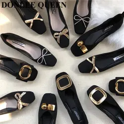 Women Shoes Brand Metal Decoration Flats Ballet Square Toe Flat Heels Ladies Lazy Loafers Soft Ballerina Female Zapatos De Mujer