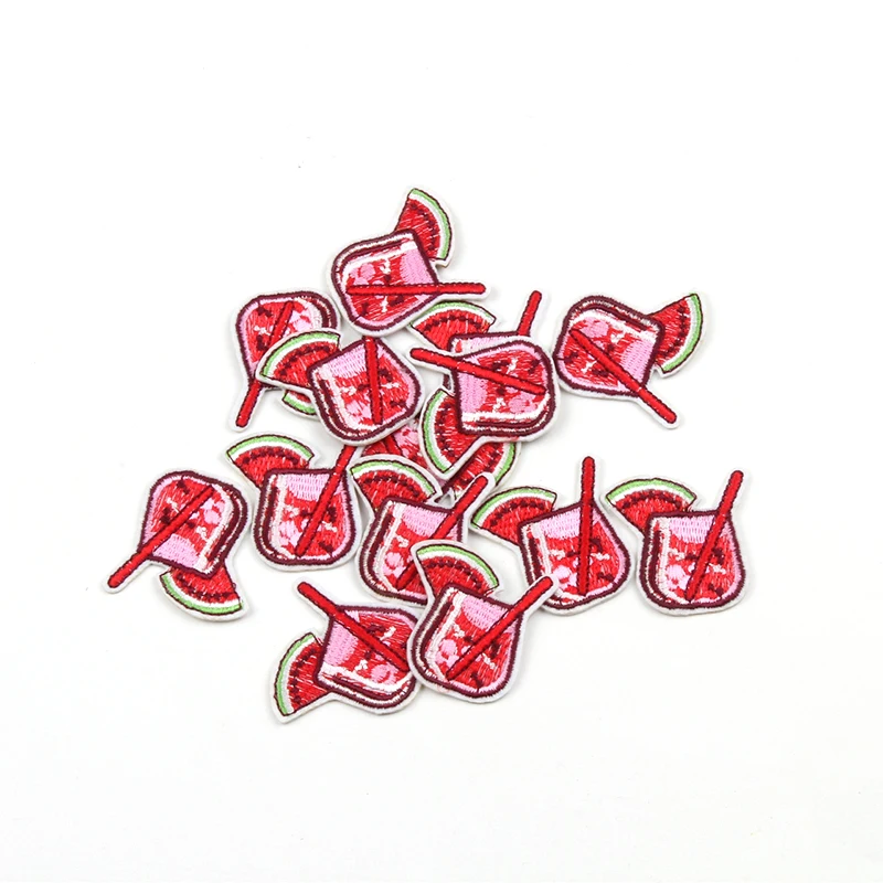 10pcs Cartoon Watermelon Patches Embroidered Cute Drinks Stickers DIY Garments Shirts Pants Backpack Badge Sewing Appliques