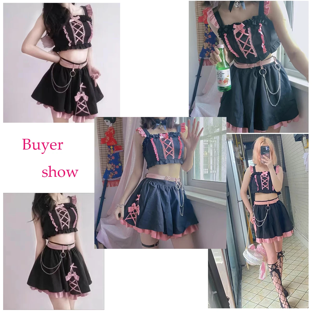 Lolita Girls Sweet Tank Top And Skirt 2-piece set High Waist Ruffles Bow Pleated Skirt Harajuku Cute Cake Mini Skirts