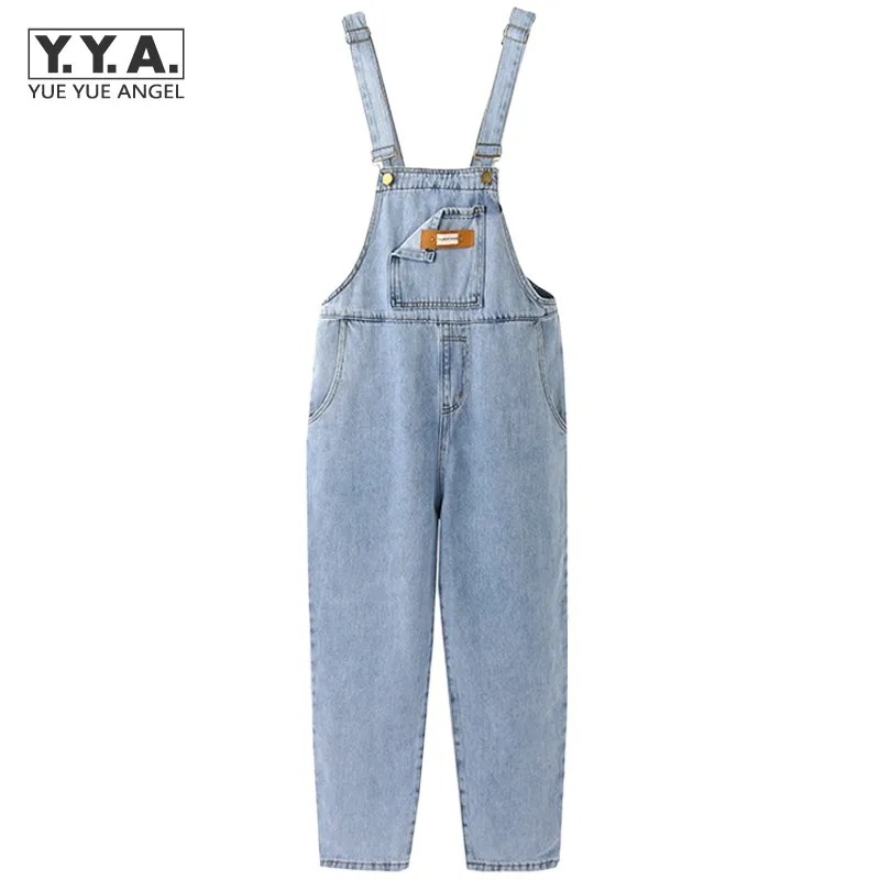 

Streetwear Casual Jumpsuit Women Summer Female Straps High Waist Straight Denim Rompers Washed Light Blue Cargo Overalls Jeans