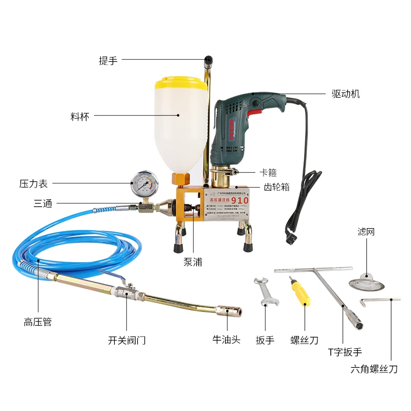 Cina 220v 910w portatile singolo liquido epossidico/PU/macchina per iniezione di schiuma di poliuretano per la riparazione di crepe in calcestruzzo