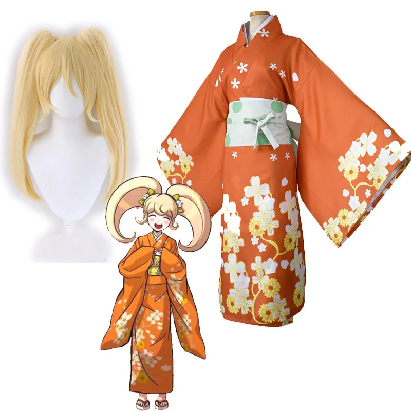 Anime Saionji Hiyoko Cosplay Costume Danganronpa 2: Goodbye Despair Hiyoko Saionji Kimono Japanese Women's Costumes and Wigs