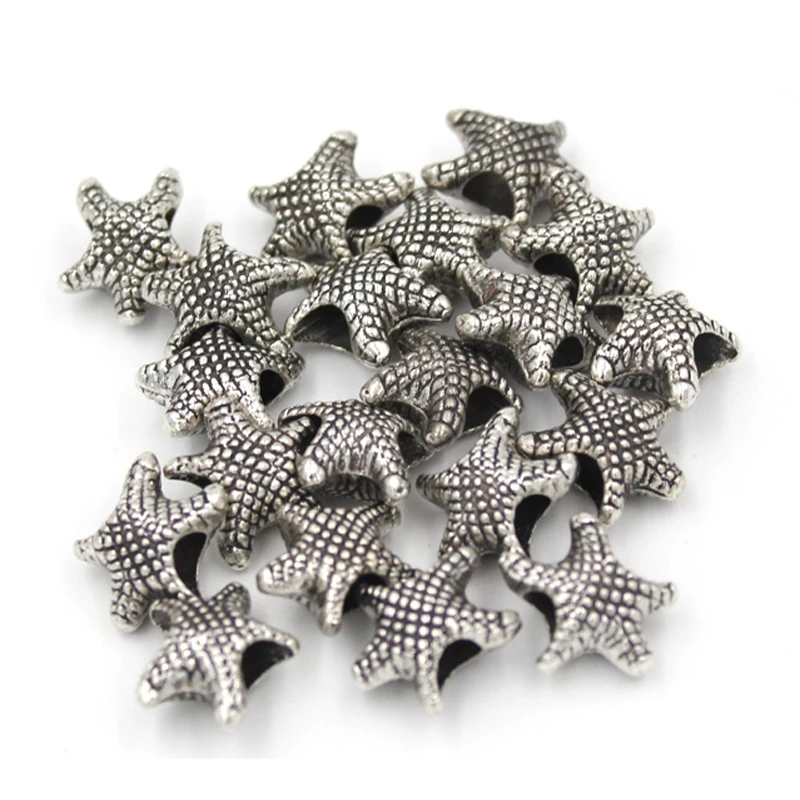 DIY Jewelry Findings,10pcs 14mm Starfish Beads  Zinc Alloy Big Hole Beads Ocean Starfish Bead Fit European Bracelet Necklace