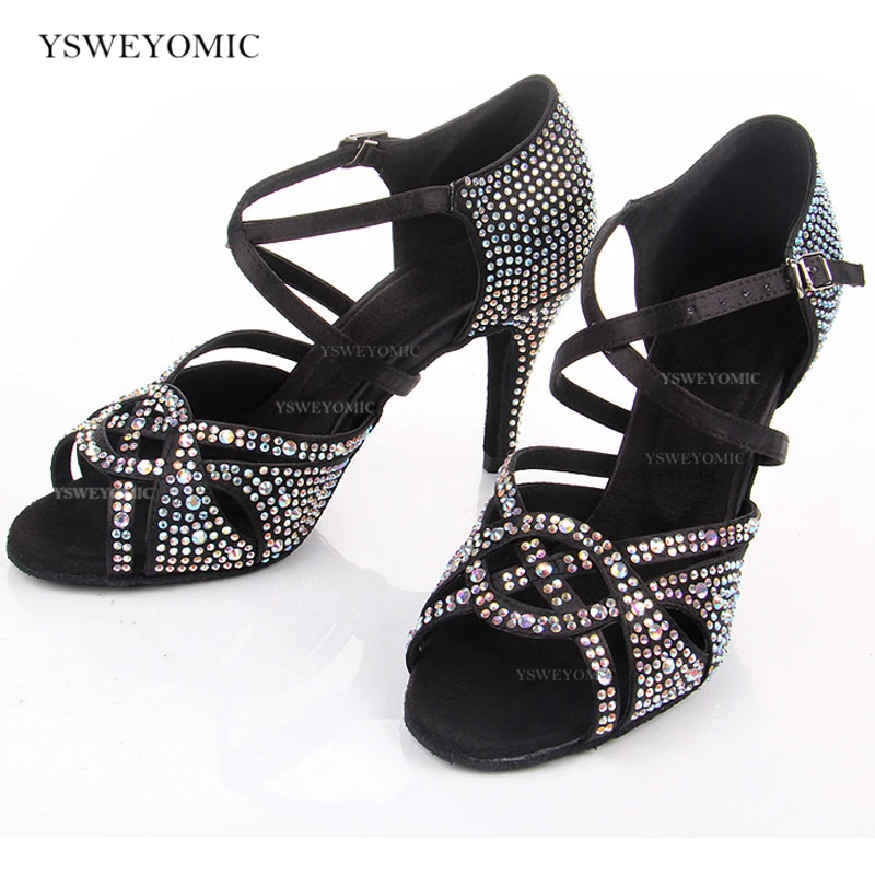 Rhinestone Latin Tango Shoes For Women Ladies Comfort Salsa Shoes Latin Ballroom Bronze Dance Shoes High Heel With Platform