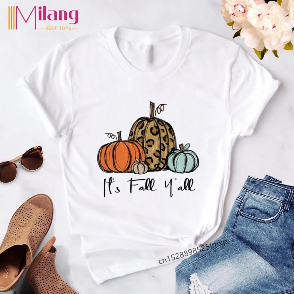 It's Fall Ya'll Shirt Pumpkin Tshirt Women Size Halloween Tee for Womens Squad Print Tops 2020 Thanksgiving