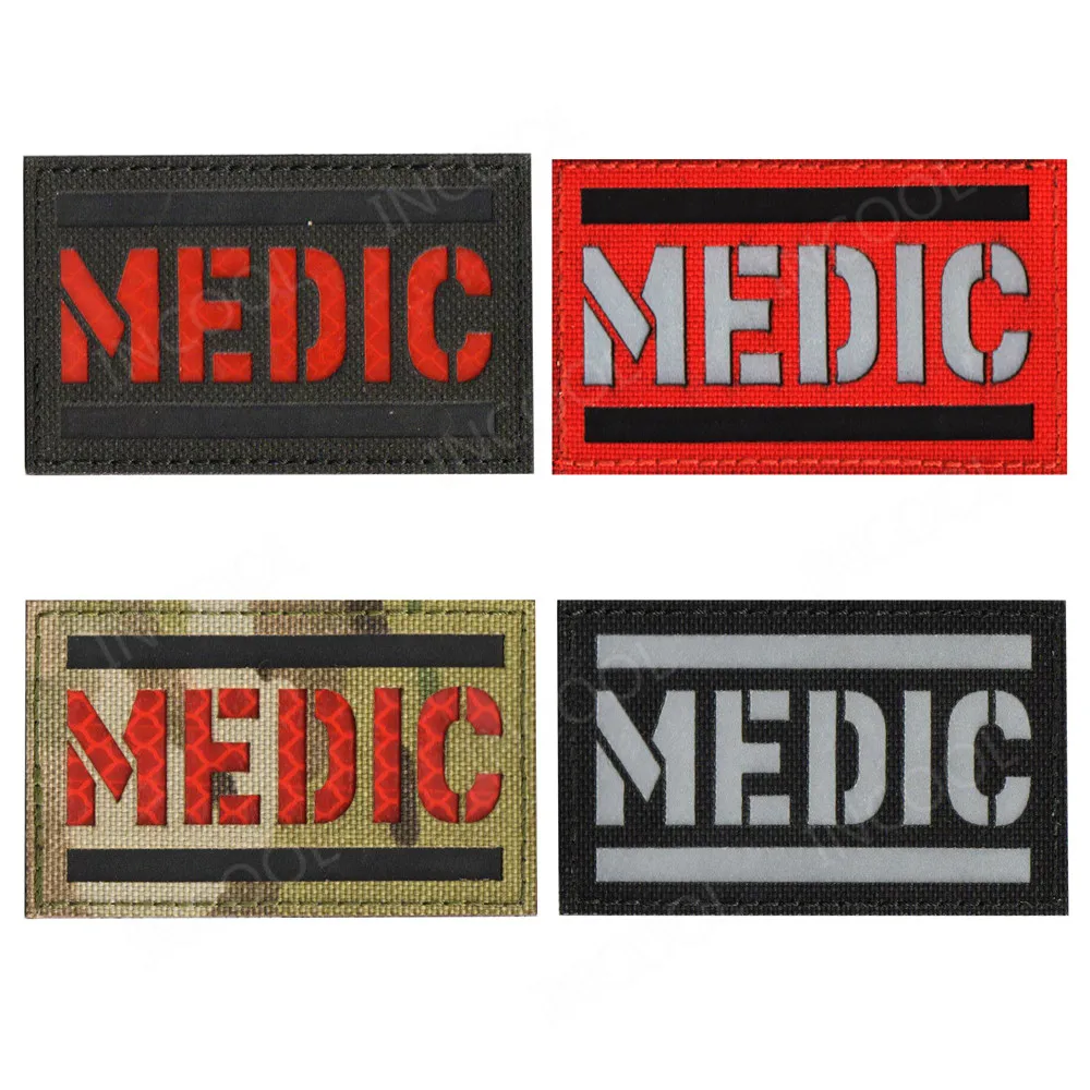 MEDIC MED IR Reflective Patches Laser Cut Tactical Military Embroidered Patches EMT Fabric Embroidery Badges Glow In Dark