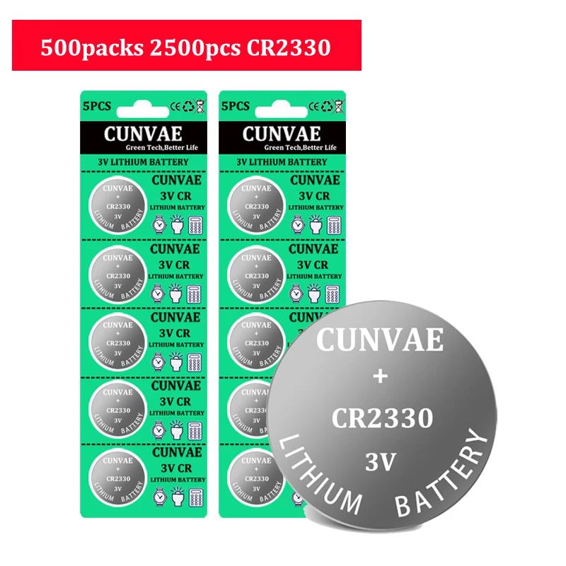 2500pcs 3V CR2330 BR2330 ECR2330 Lithium Button Coin Cell Battery for Remote Control LED Flash Button Cell Batteries