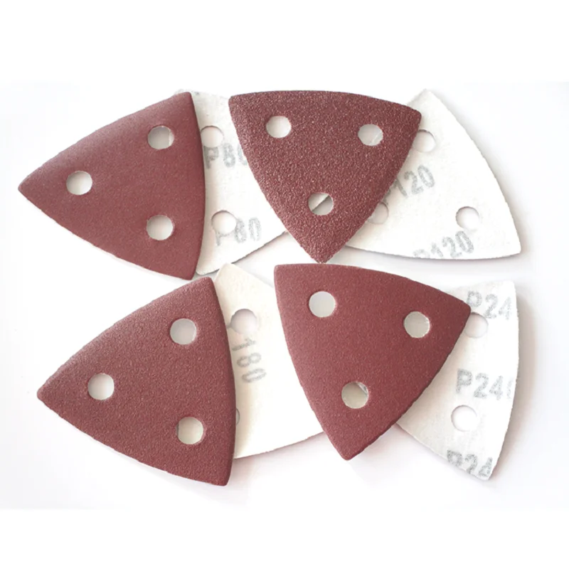 25 uds 80*80MM papel de lija triangular almohadillas de lijado hojas disco de lijado gancho bucle 80 - 240 granos flocado para herramientas abrasivas de molienda