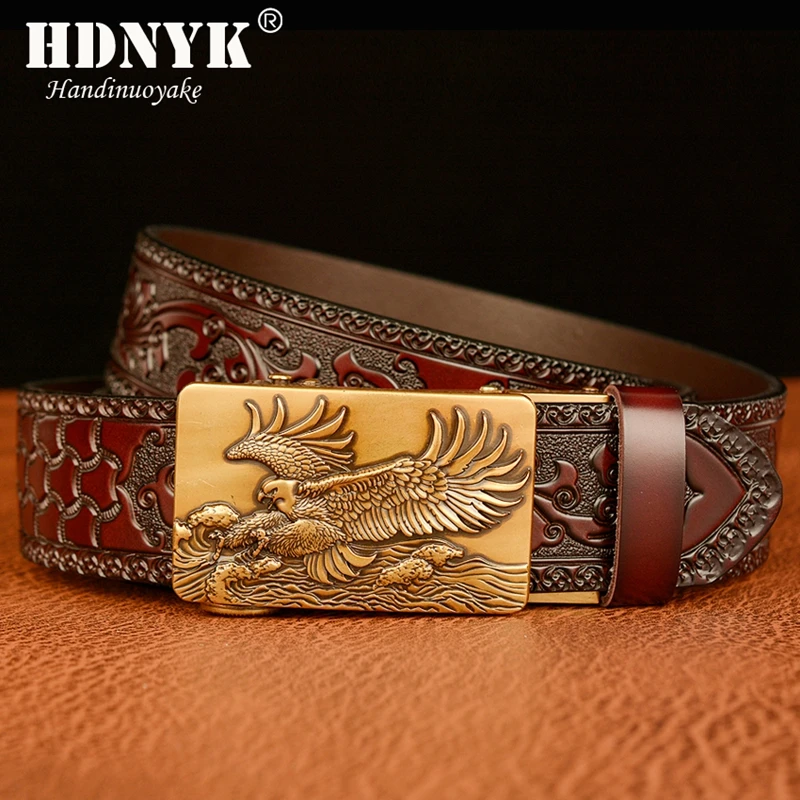 

Dapeng Wings Pattern Automatic Buckle Belt for Men High Quality Genuine Leather Belt Tang Grass Style Strap Male Waistband