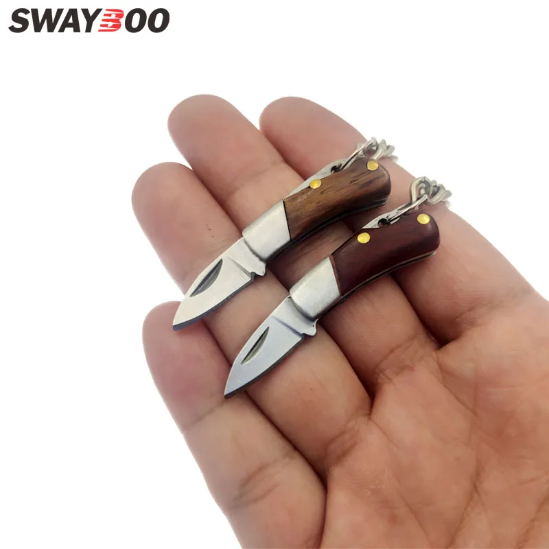 Swayboo Hot Sell Rose Wood Handle Stainless Steel Tiny Mini Portable Pocket Key Chian Folding Pocket Knife EDC