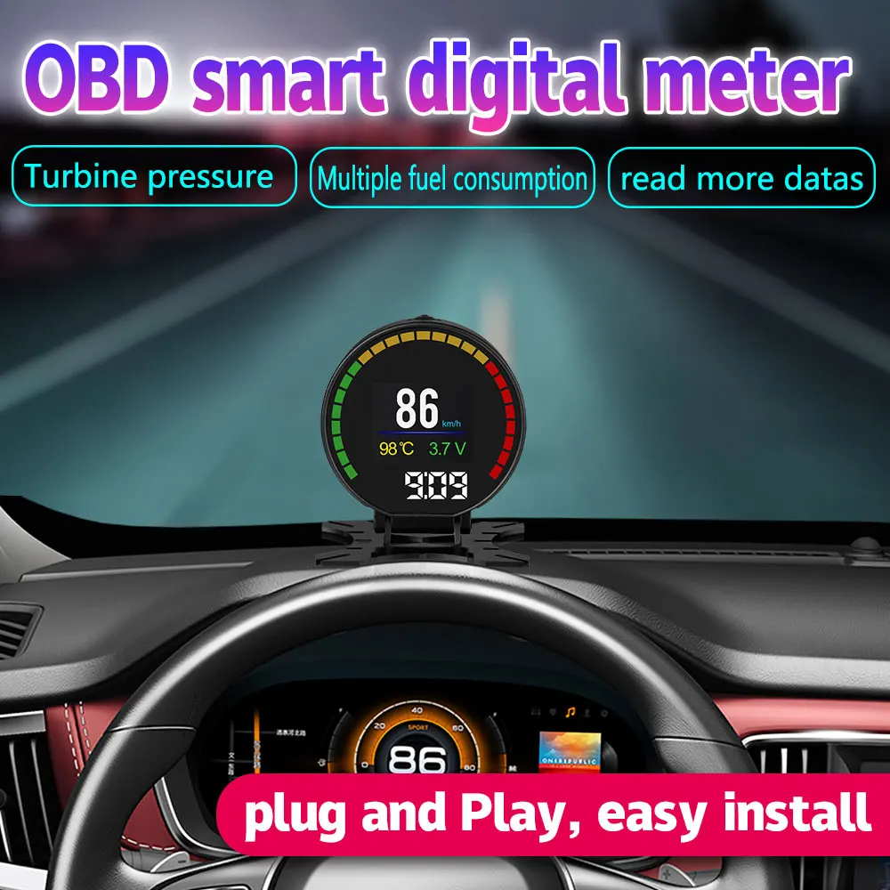 

Цифровой Автомобильный спидометр, OBD2 TFT турбо измеритель давления, с HD дисплеем, с сигнализацией, датчик температуры воды, масла, считыватель кодов