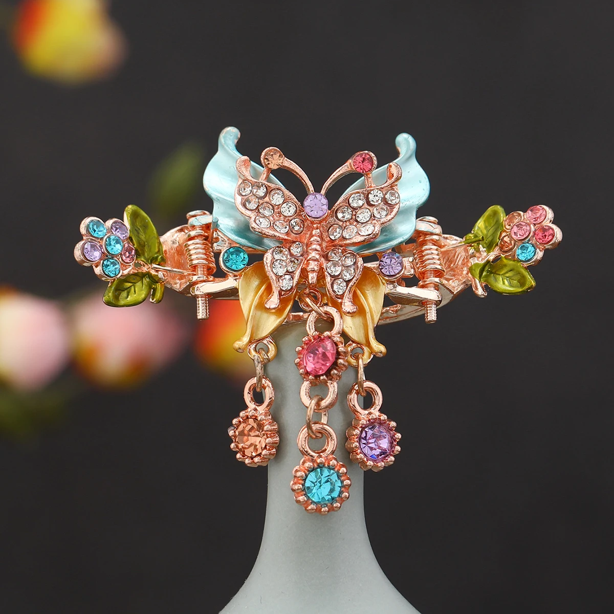 Morkopela Butterfly Enamel Hair Clip Vintage Charm Rhinestone Hairpin Clips Women Banquet Hair Claw Accessoires Party Jewelry