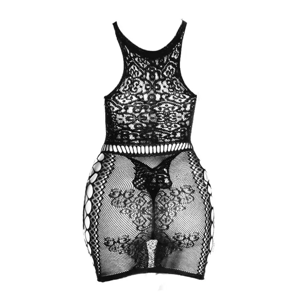 Nylon Lace White Porno Lingerie Sexy Women Lingerie Erotic Mini Bodycon Dress Babydoll See Through Sheer Dress Stripper Clothes