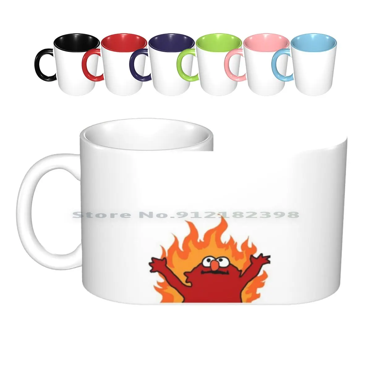 Elmo On Fire Ceramic Mugs Coffee Cups Milk Tea Mug Elmo Fire Burning Red Orange White Caos Destroy Funny Drama Creative