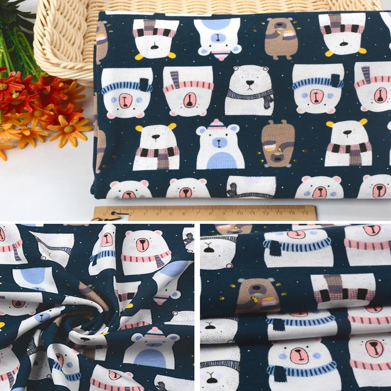 Baby Cartoon Combed Cotton Knitted Fabric Quilting Soft For Sewing Children Clothes Animal Fabric By The Half Meter