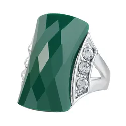 Luxury Green Stone Big Rings For Women Jewelry Silvery Ring Female Crystal Rings Lady Retro Ethnic Ring Women Accessorie Female