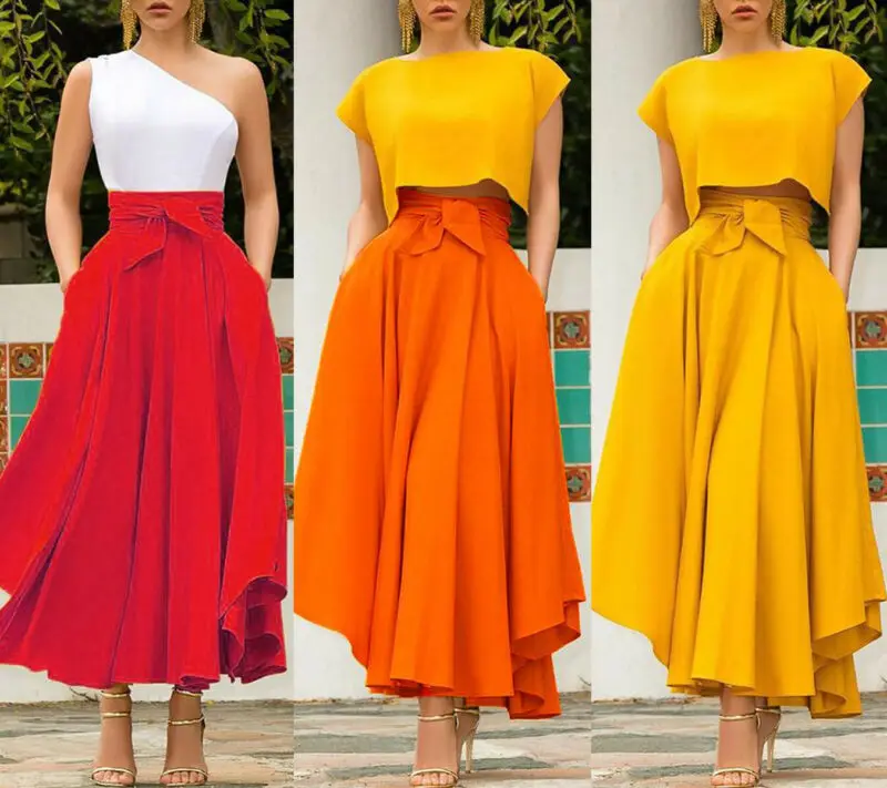 New Fashion Women\'s Pleated Maxi Skirts Lady Elegant Evening Party High Waist  A-Line Skirt Plus Size faldas