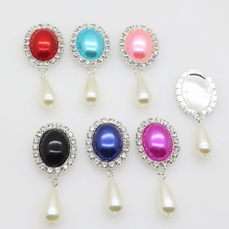 New trend 10Pcs/lot 19*46mm oval Pendant Diy Jewelry Findings Rhinestone Multicolor pearl Accessories Caps Decoration For Making