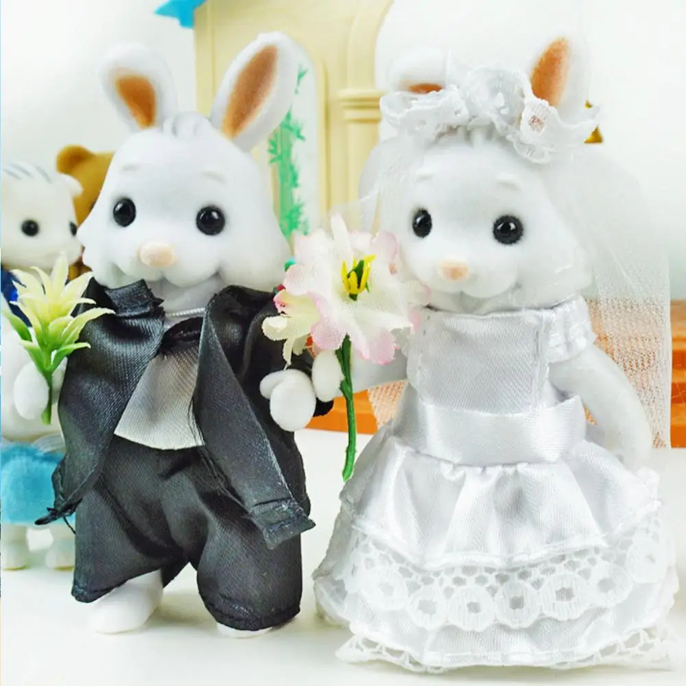 1:12 floresta animal família capela casamento figura de ação recém-casado coelho casal casa de bonecas em miniatura brinquedo meninas presente