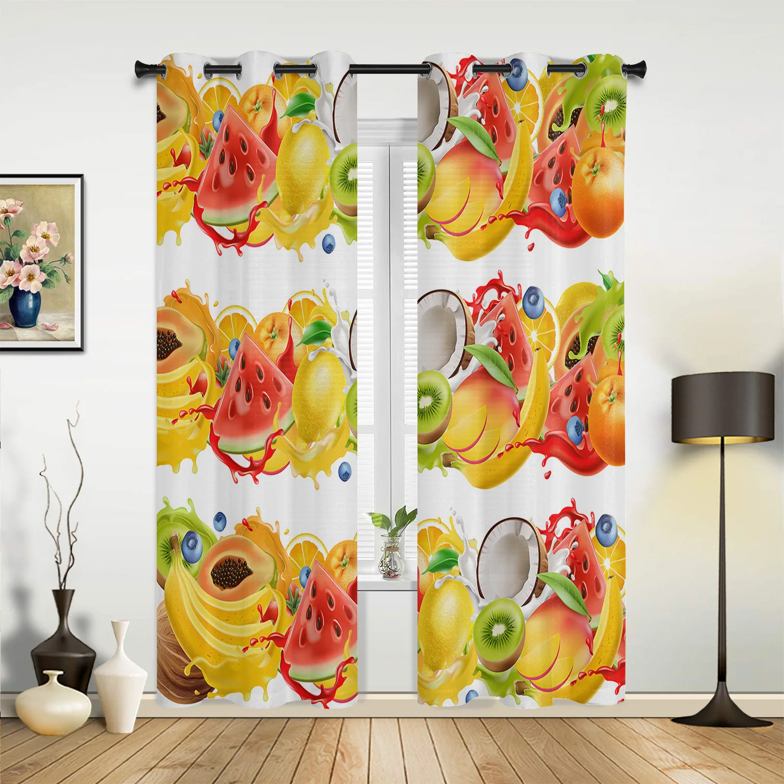 Summer Tropical Fruit Color Large Curtains For Living Room Window Curtain Bedroom Kitchen Balcony Gazebo Curtain Room Divider