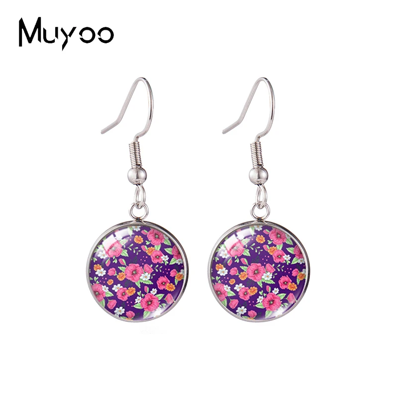 2021 New Fashion Red Poppies Watercolor Paintings Handcraft Jewelry Glass Dome Fish Hook Earrings