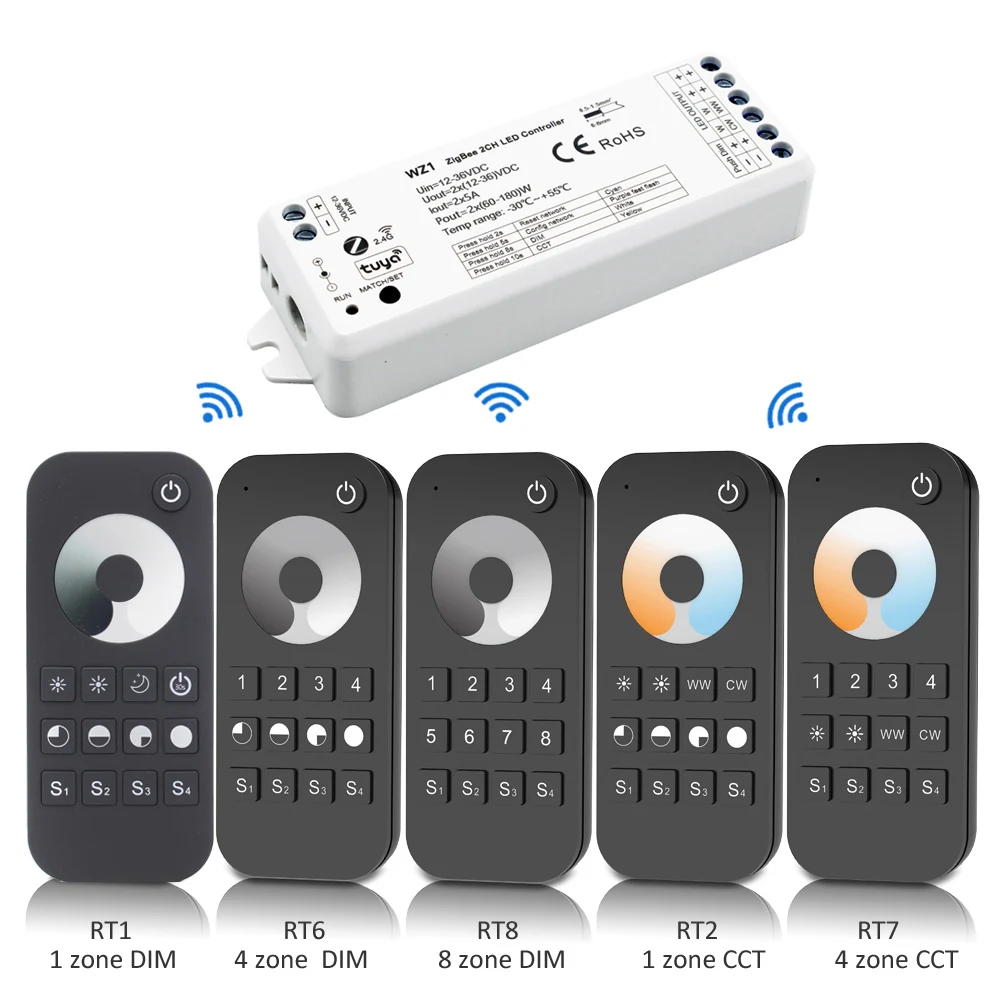 Tuya Zigbee Dimmer Switch LED 12V 24V Wifi Smart Life 2.4G RF WW CW CCT LED Strip Dimer Controller Work with Alexa Yandex Alice