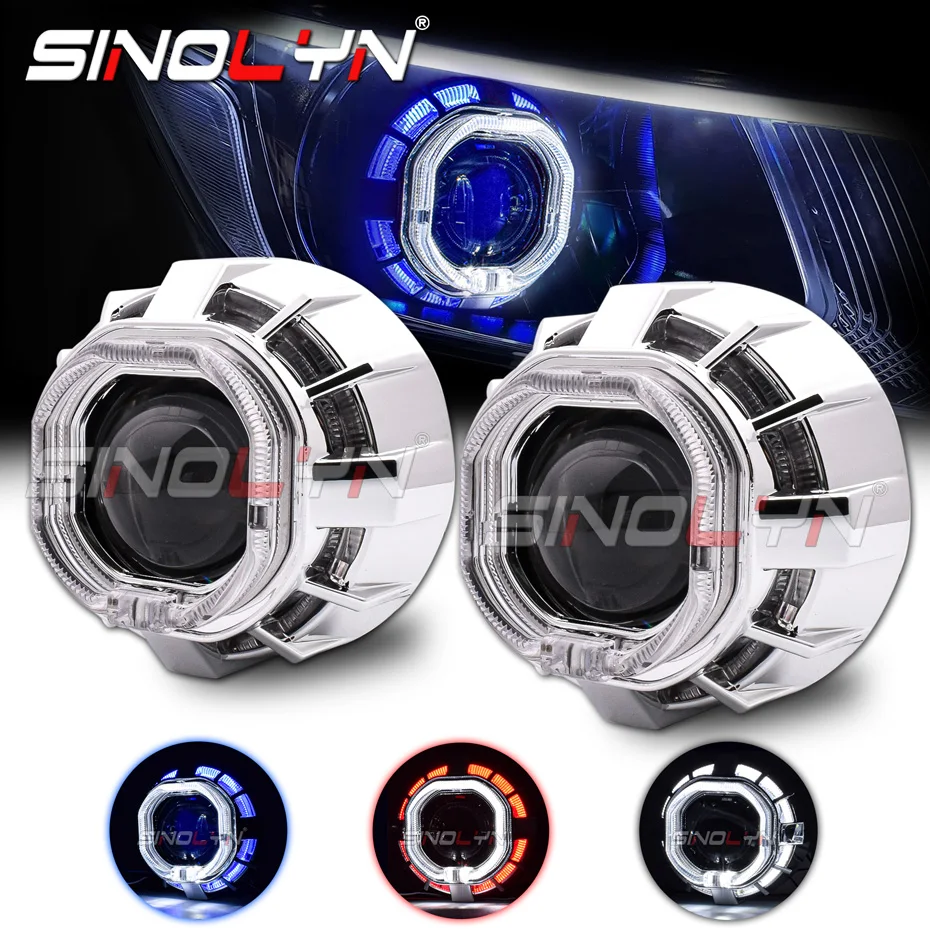 

Sinolyn 2.5 Inch Dual Angel Eyes Bi Xenon Projector Headlight Lenses For H4 H7 Headlights DRL Xenon Car Lights Car Accessories