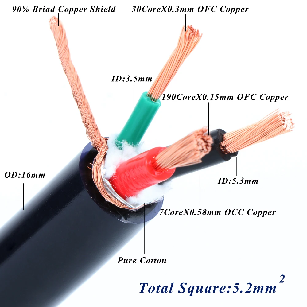 OCC واحد كريستال النحاس 10AWG أفضل أداء التيار المتناوب سلك الطاقة الصوت سلك الطاقة كابل Hifi كابل الطاقة