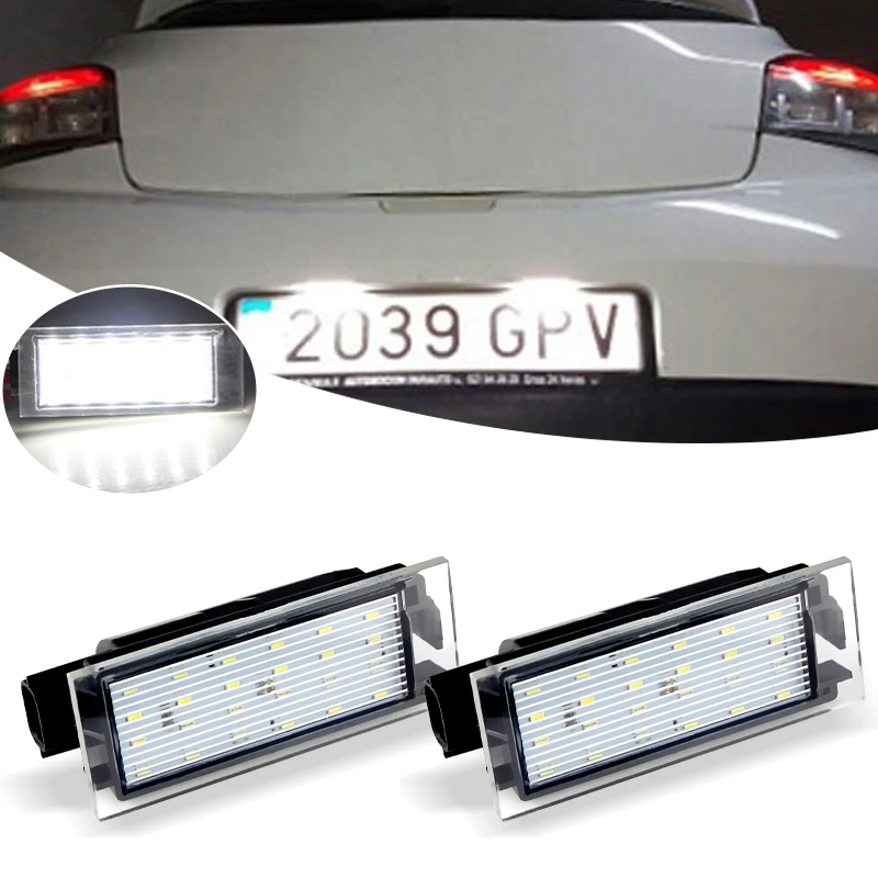 2PC SWhite LED Number License Plate Light For Renault Clio Laguna 2 Megane 3 Twingo Master Vel Satis SMD3528 12v Car Accessories