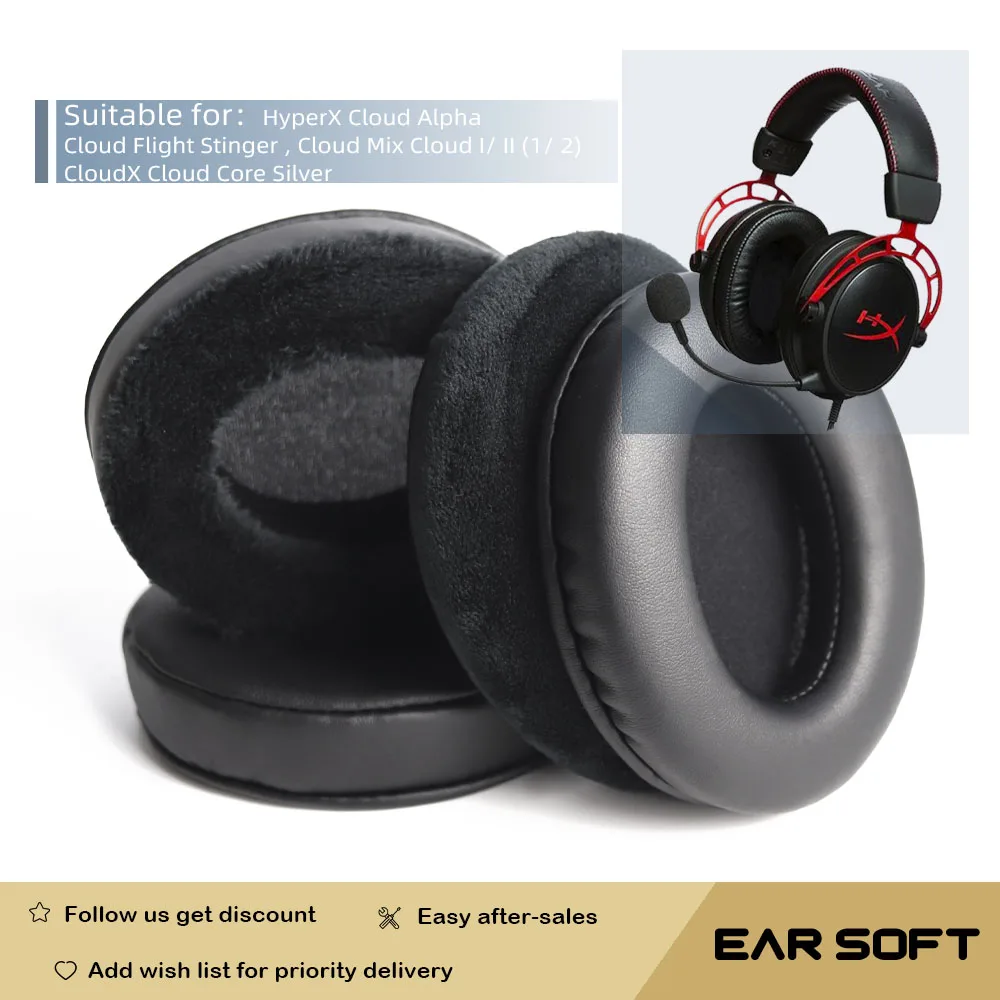 Earsoft Tai Thay Thế Miếng Đệm Mút Tai Nghe HyperX Cloud Alpha Đám Mây Bay Tia Đứng Phối Cloud I/ II (1/ 2) cloudX Cloud Core Bạc