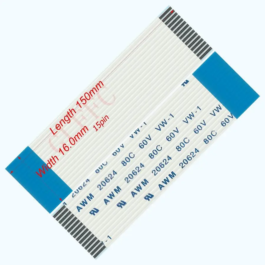 15 контактов 1,0 шаг 150 мм-2650 мм B-Тип Гибкий плоский кабель FFC awm 20624 ROHS для TTL LCD DVD Компьютера